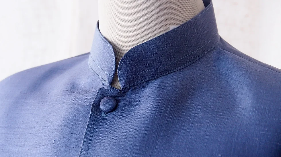 เสื้อสูทซาฟารี สูทคอจีน ทรงพระราชทาน ไหมแท้ สีน้ำเงิน รหัส DM-CT0301669