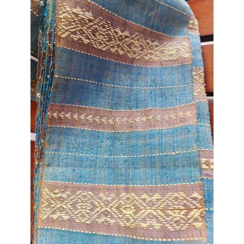 หัวซิ่นลายขิด จกยกดอก ไหมแท้งานทอมือ สีฟ้า รหัส WN-119-0423680822