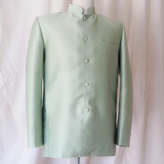 เสื้อสูทคอพระราชทาน แขนยาว เนื้อยกดอกไหมแท้ สีเขียวเทา รหัส DM-CT-0308671