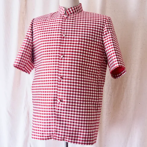 เสื้อสูทคอพระราชทาน แขนสั้น ผ้าไหมลายสก็อต ไหมแท้ Size L รหัส DK-CT-103020