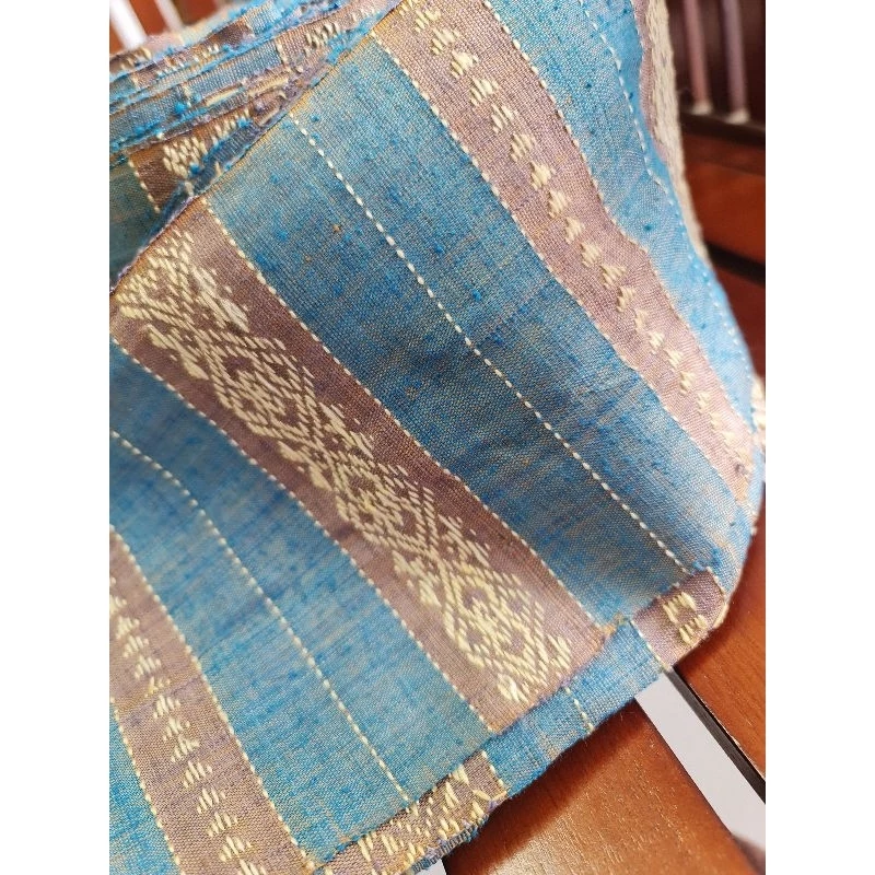 หัวซิ่นลายขิด จกยกดอก ไหมแท้งานทอมือ สีฟ้า รหัส WN-119-0423680822