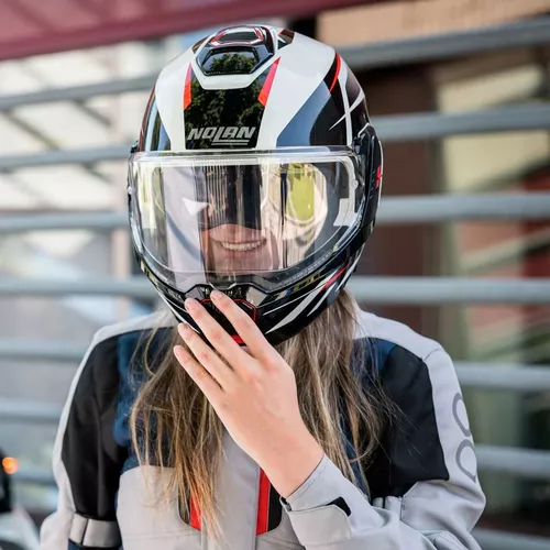 NOLAN FLIP-BACK HELMETS หมวกกันน็อค ยกคางไปด้านหลัง รุ่น N120-1 ▫️ Nightlife ▫️ White Red Metal Black (27)