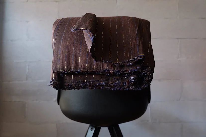 ผ้าไหม ลายริ้ว ไหมแท้ multicolor สีน้ำตาลเข้ม ขายตามความยาวหลา รหัส MC-CT-100273