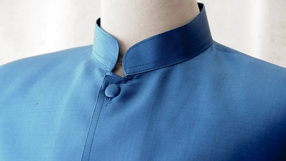 เสื้อสูทซาฟารี สูทคอจีน ทรงพระราชทาน ไหมแท้ สีน้ำเงิน รหัส DM-CT0301664