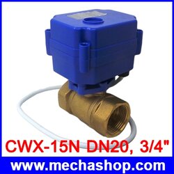 มอเตอร์วาล์วไฟฟ้า ทองเหลือง Motorized ball valve CWX-15N,DN20, 3/4นิ้ว (reduce port) ,12V electrical valve, 2 way CR01 2 wires