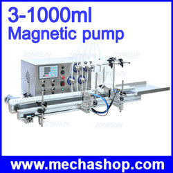 เครื่องบรรจุของเหลวอัตโนมัติ 4 หัวจ่าย Magnetic Pump 3-1000ml Automatic Filling Machine for Perfume wine water soy sauce drinks juice with Conveyor (สินค้า Pre-Order)