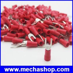 100 ชิ้น ขั้วต่อหางปลา หางปลาแฉก แบบหุ้ม สีแดง Cold-pressed terminal SV1.25-3 สายไฟขนาด 0.5-1.5 sq.mm (AWG 22-16)