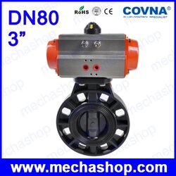 วาล์วผีเสื้อนิวเมติกส์ วาล์วผีเสื้อควบคุมด้วยระบบลม 3" DN80 PVC Pneumatic Butterfly Valve Double Acting, EPDM Sealing (สินค้า Pre-Order)