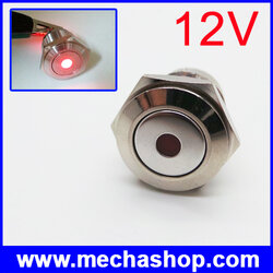 สวิทซ์กดติดปล่อยดับ 12V พร้อมไฟ LED สีแดง Flat momentary pin terminal dot lamp sealed ESD push button switch, 1618, 1NO
