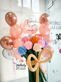 ลูกโป่งสละโสด Bride to be บับเบิ้ล24"+ช่อลอย2ช่อ (โครม3+กลิตเตอร์1+มุก3/ช่อ)+ช่อดอกทิวลิปสีธรรมดา12ดอก