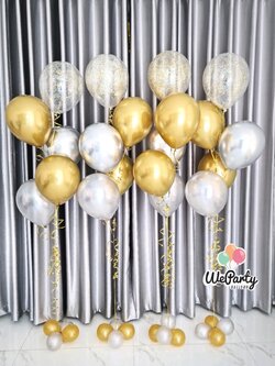 ลูกโป่งช่อลอย 4 ช่อ สีโครมหรู Balloon Bouquet (with Helium)(20pcs)(สนใจสั่งซื้อผ่าน Line: @weparty)