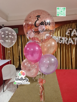 ลูกโป่งช่อลอยยอดบับเบิ้ล24"+ลอยมุก5ลูก+ลอยมุกปริ้นท์ลาย1ลูก Bubble Bouquet Balloons (with Helium)สนใจสั่งซื้อติดต่อ Line: @weparty (มี @ ด้านหน้า)