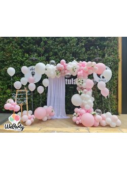 ฉากลูกโป่งงานแต่ง Wedding Backdrop ฉากลูกโป่งออร์แกนิก+ลูกโป่งลอย12ลูก+ป้ายกลมขาตั้ง(with Helium)(งานโชว์1วัน)(สีซ้อนผสมตามแบบ฿7,500)(สีธรรมดา฿6,000)