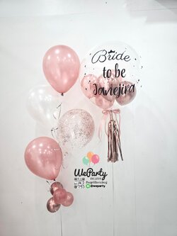 ลูกโป่ง Bride to be บับเบิ้ล 24"+ช่อลอย4ลูก(มุก3กลิตเตอร์1)(with Helium)