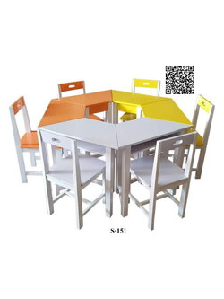 ชุดโต๊ะเก้าอี้นักเรียนหกเหลี่ยม โต๊ะนักเรียนสี่เหลี่ยมคางหมู / S-151