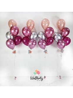 ลูกโป่งช่อลอย4ช่อ Luxury Chrome Pink Tone & Silver Balloon Bouquet (with Helium)(20pcs) (สนใจสั่งซื้อผ่าน Line: @weparty)