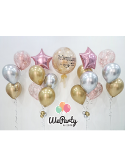 ช่อลูกโป่งลอย Bubble 24" & Bouquet Balloons (with Helium)(ติดข้อความได้ไม่เกิน 2 บรรทัด)(23pcs)(สนใจสั่งซื้อผ่าน Line:@weparty)