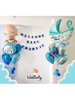 ลูกโป่งต้อนรับเด็กแรกเกิด COMBO SET! Welcome Baby Boy Foil Balloons & WELCOME BABY Flag (เพิ่มป้ายชื่อตัวอักษรละ/Alphabet name 25.-/pc)(12 pcs)(1 Flag) (สนใจสั่งซื้อผ่าน Line: @weparty)