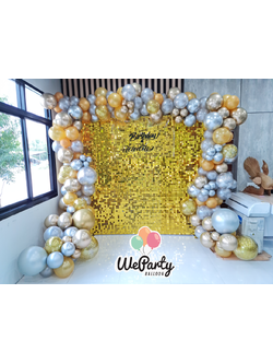 Sequin wall & Orgainic Balloons (ฉาก กว้าง: 1.8m x สูง: 2.1m)(ลูกโป่งสีพิเศษorganic 7เมตร)