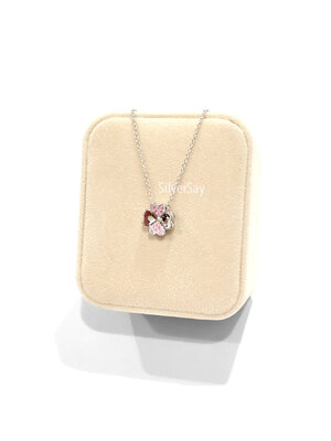 จี้ใบโคลเวอร์ Clover 4 ฝังเพชรสวิสสีชมพู/ร้อยสร้อยผ่านด้านใน