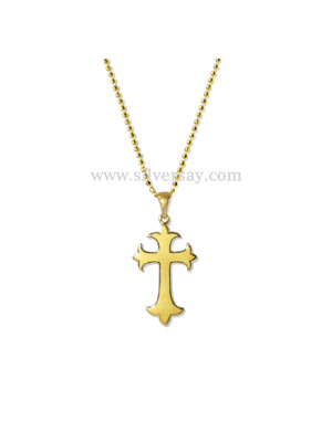 จี้ไม้กางเขน/พ่นทราย-ตัดขอบเงา/สีทองคำ22k