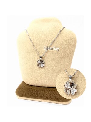 จี้ใบโคลเวอร์ Four leaf clover สลักตัวเลขมงคล 59 เงินแท้ 925 ชุบทองคำขาว