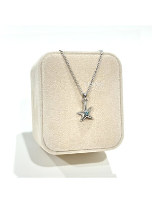 จี้ปลาดาว Starfish ฝังเพชรสวิสสีฟ้าอความารีน 1 เม็ด