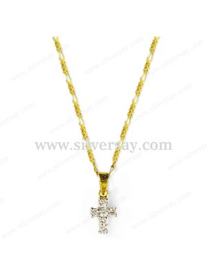 จี้ไม้กางเขนจิ๋วฝังเพชรสวิสแถว/สีทองคำ22k