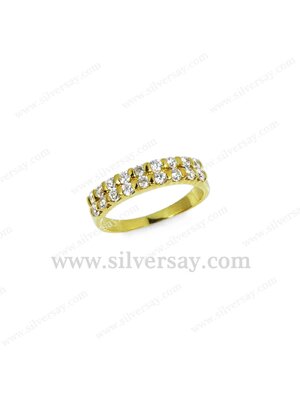 แหวนเพชรสวิสแถวสองชั้นครึ่งวง/ฝังล็อคคั่น/สีทองคำ22k