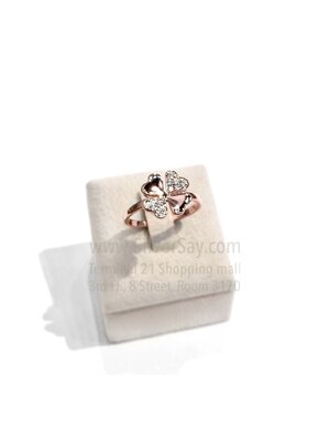 แหวนใบโคลเวอร์ Clover 4 ฝังเพชรสวิส/สลับเกลี้ยง/สีทองชมพูโรสโกลด์