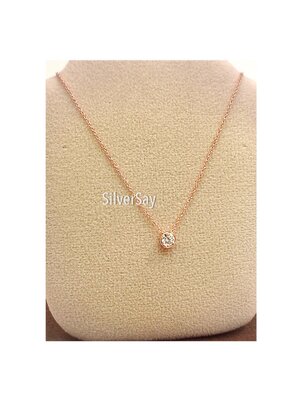 สร้อยคอลายอิตาลีพร้อมจี้เพชรสวิส 3,4,5 มม./ฝังหุ้ม/สีทองชมพู