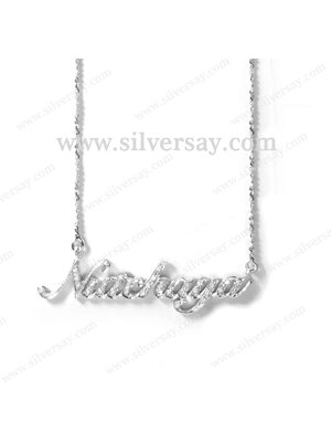 จี้ชื่อ-สร้อยชื่อ "Nutchaya" ฝังเพชรสวิส พร้อมสร้อยคอลายอิตาลี เงินแท้ 925 ชุบทองคำขาว