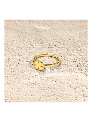 แหวนใบโคลเวอร์จิ๋ว Clover 4 แบบเกลี้ยง/สีทองคำ22k