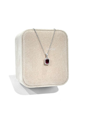 จี้เพชรสวิสแดงทรงสี่เหลี่ยมออคตากอน 4x6 มม./ล้อมไมโครแถว