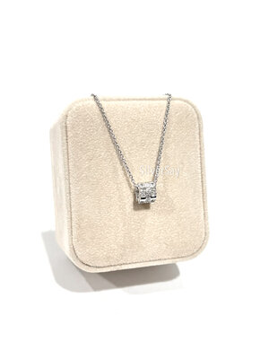 จี้หมุนได้ Rolling ทรงกระบอก ฝังเพชรสวิสทรงสี่เหลี่ยม&ทรงกลมรอบวง