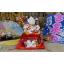 แมวกวัก แมวนำโชค สูง 10.5 นิ้ว ถือธง ยืนบนถุงเงินทอง - เซรามิก [86980]