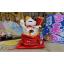 แมวกวัก แมวนำโชค สูง 10.5 นิ้ว ถือธง ยืนบนถุงเงินทอง - เซรามิก [86980]