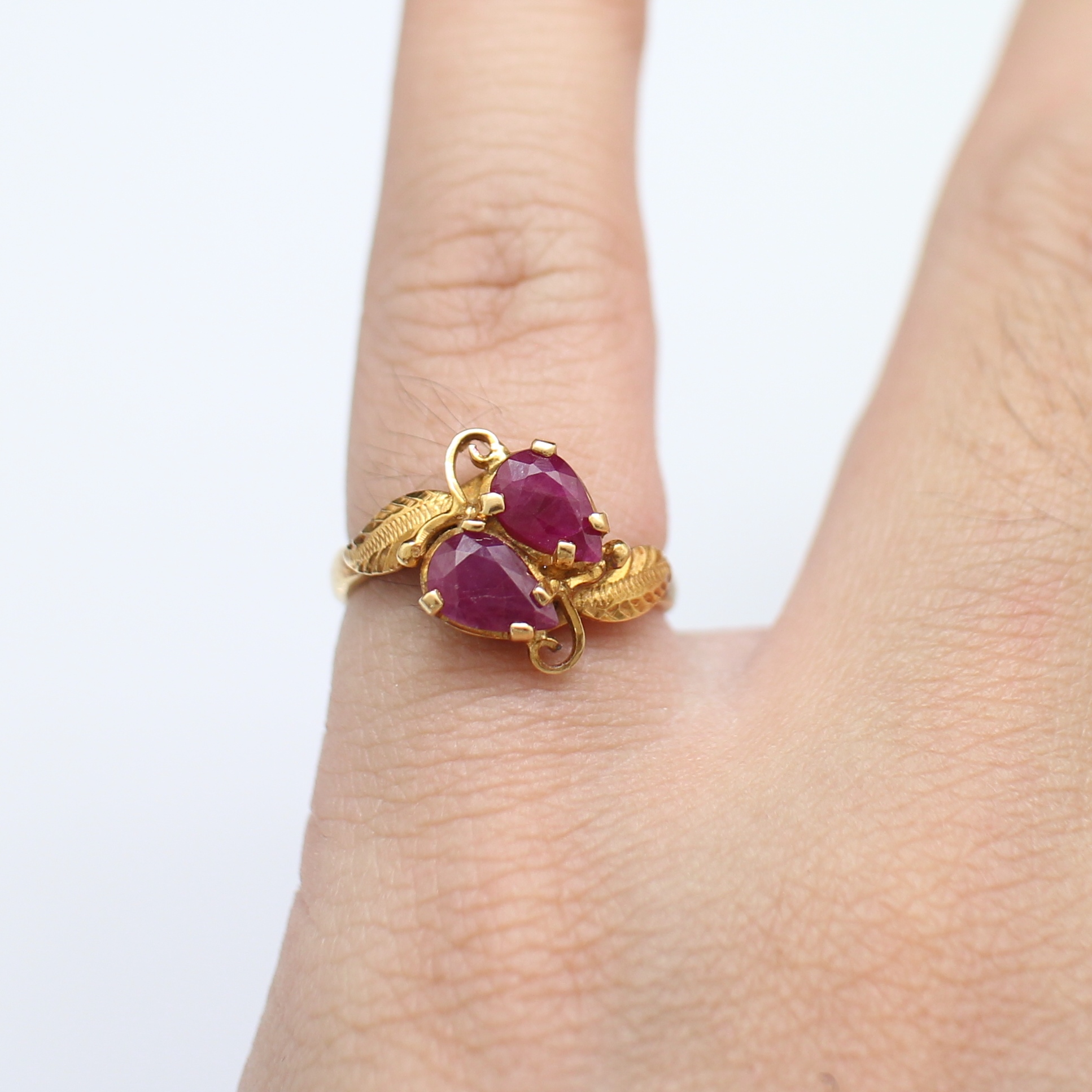 RG250113 แหวนทับทิมหยดน้ำไขว้ ทองแท้ 90% นน. 3.4 กรัม ขนาดแหวน 49 งานน่ารักๆใส่ติดนิ้ว