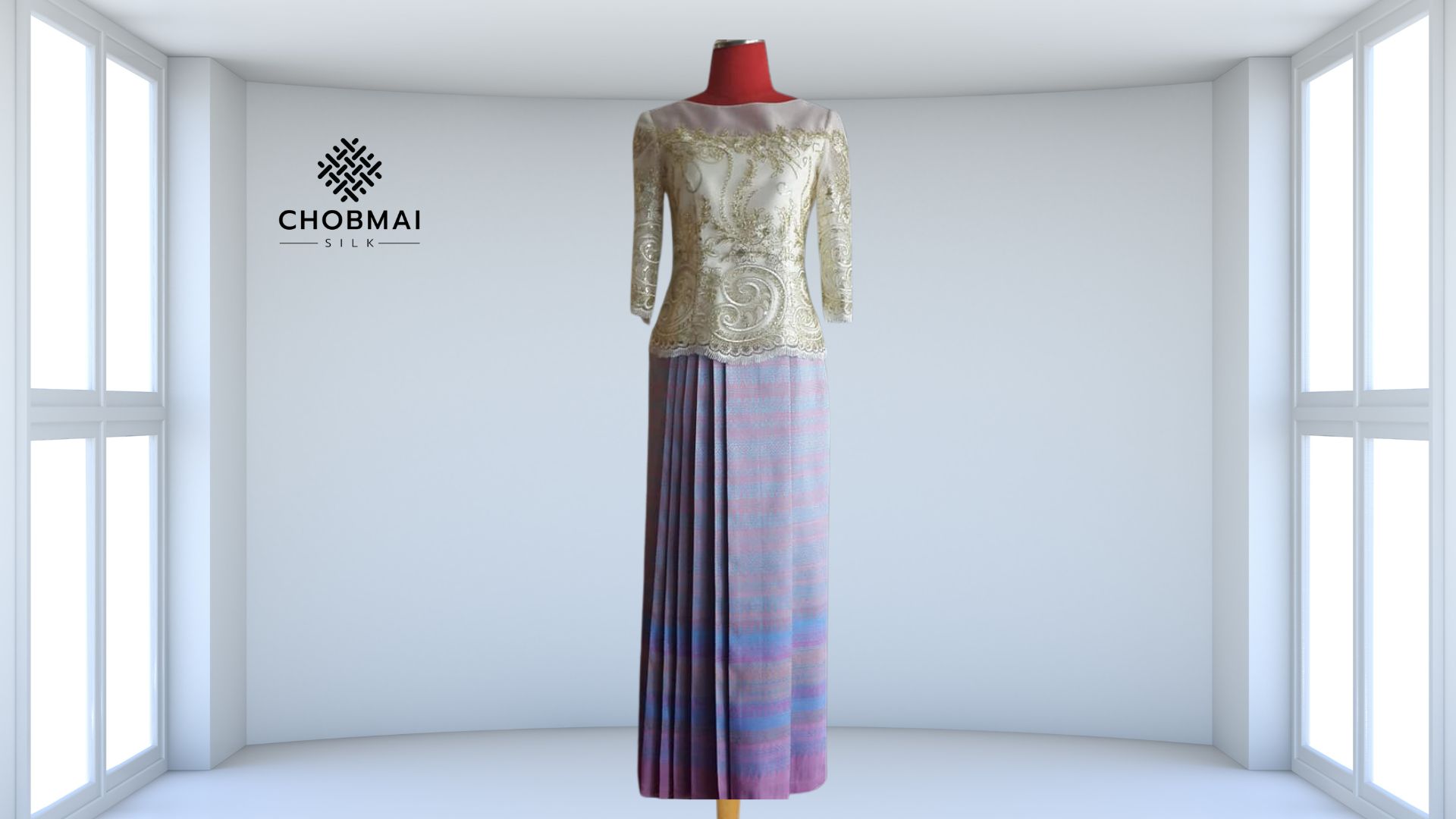 แบบตัดชุด แยกชิ้น เสื้อ+กระโปรง ผ้าไหม (ไม่รวมผ้า) chobmai x ARW รหัส CUT-ARW-07096713
