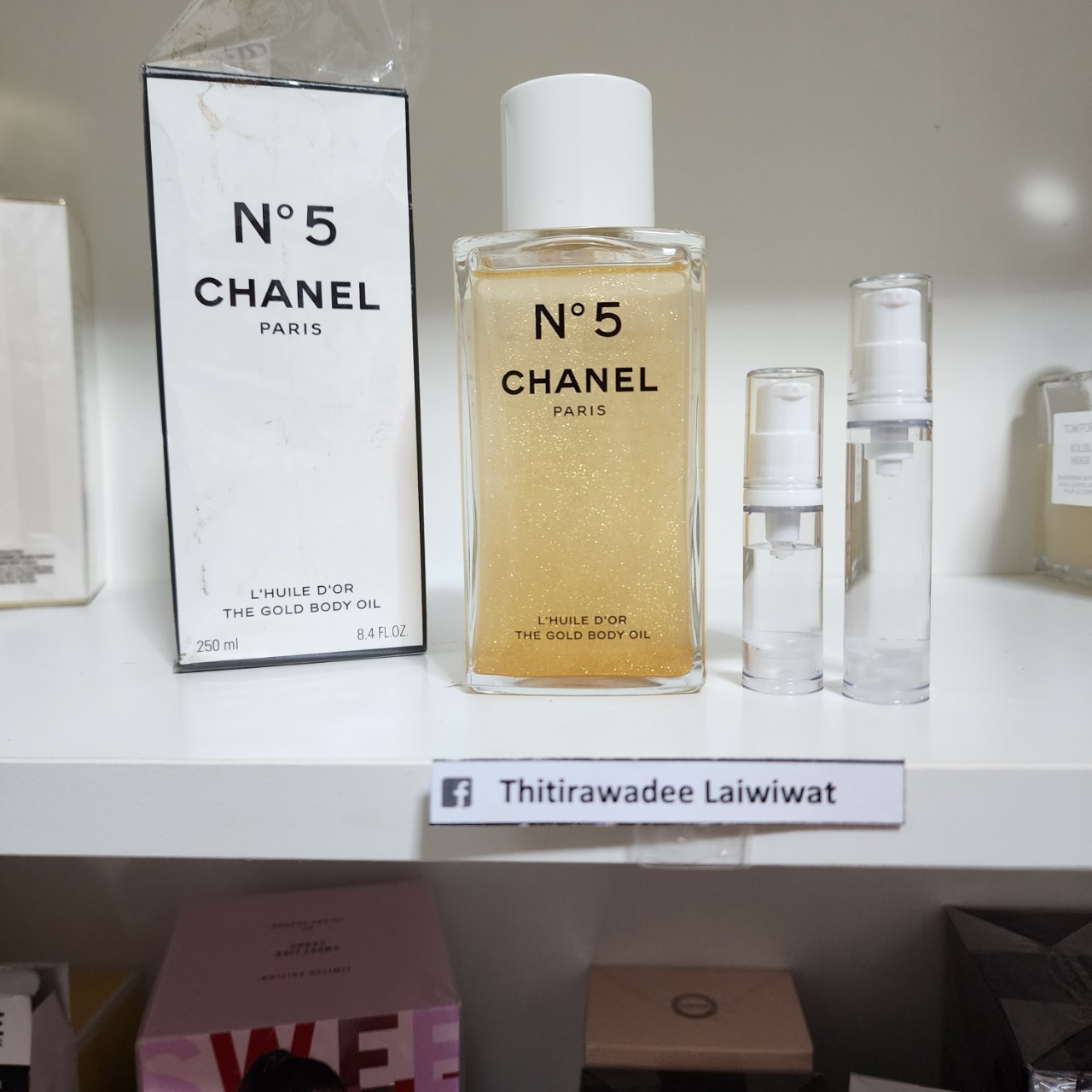 น้ำหอมแท้แบ่งขาย CHANEL N°5 GOLD BODY OIL ออยล์บำรุงผิวกายผสมชิมเมอร์สีทอง 💦แบ่ง 💕Travel Size แบบทดลอง