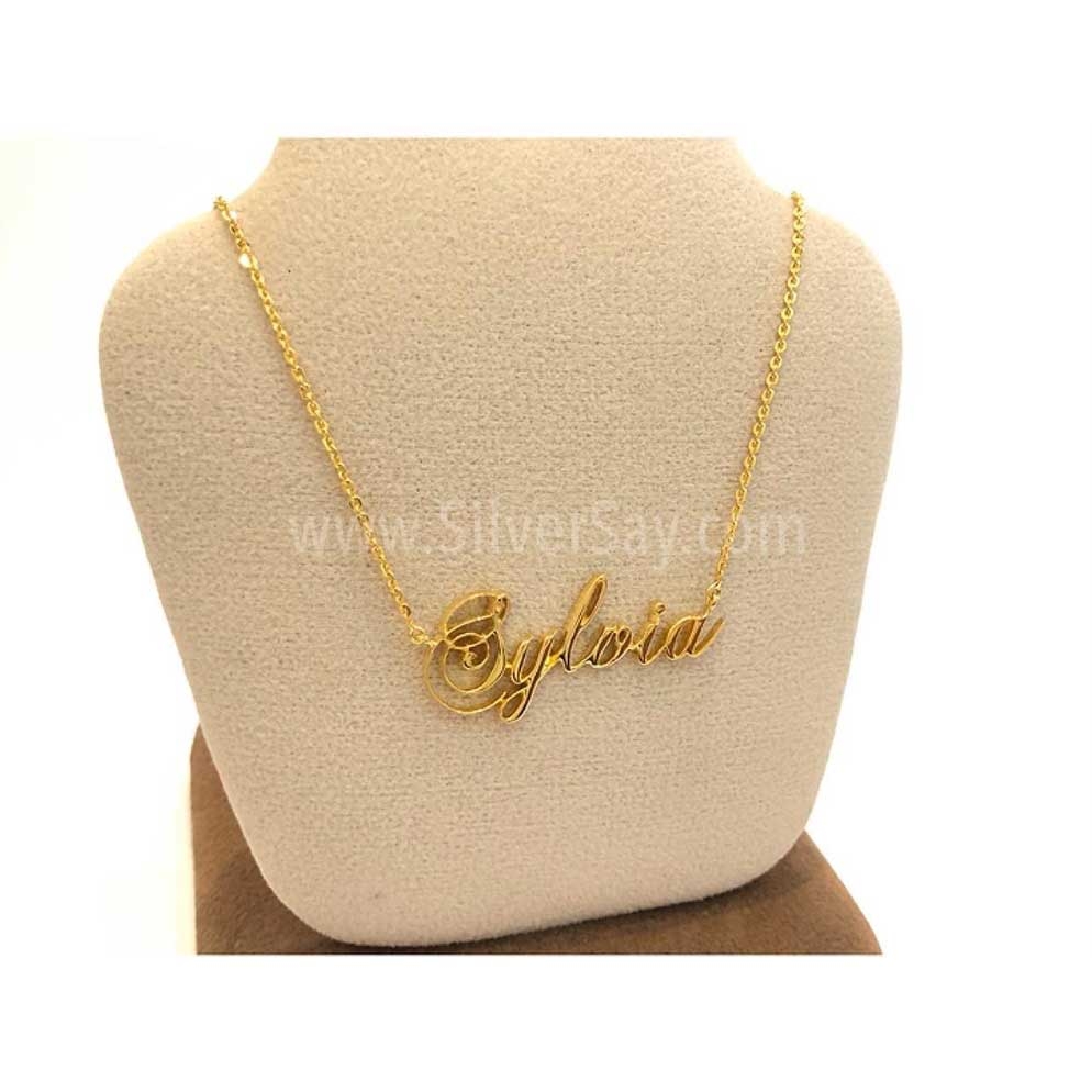 จี้ชื่อ-สร้อยชื่อ "Sylvia" พร้อมสร้อยลายอิตาลี ทองแท้18k-Yellow glod