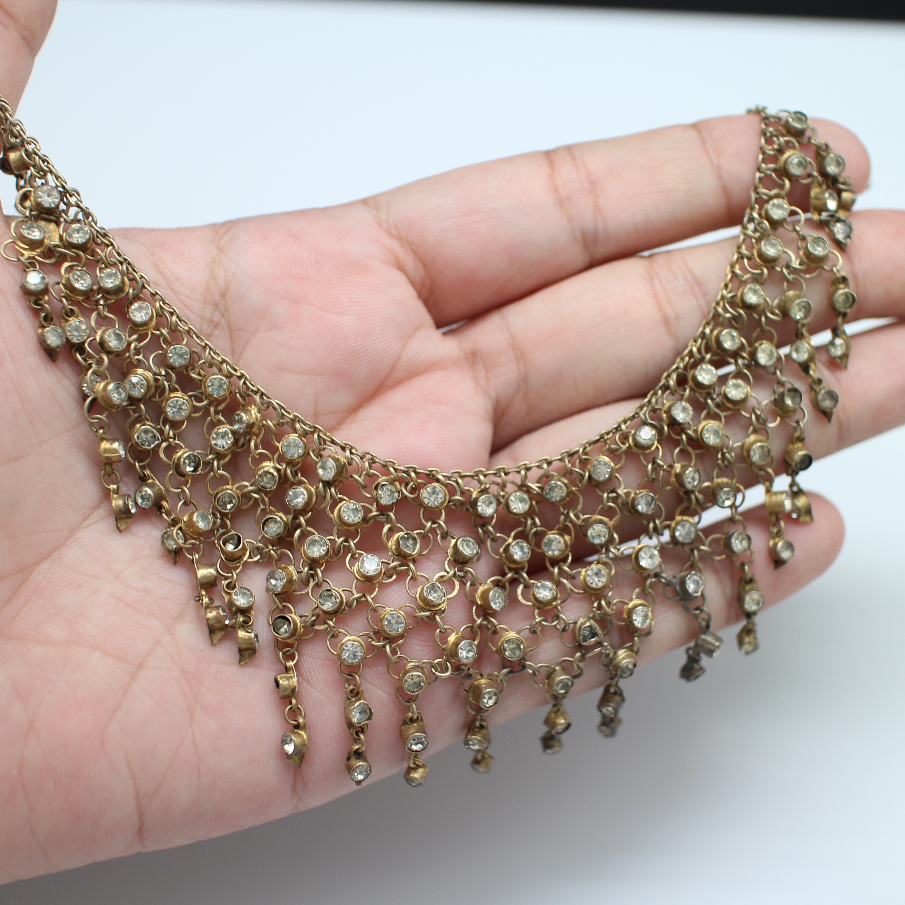 SI381 สร้อยคอระย้าฝังพลอยขาว เงินแท้ นน. 18.9 กรัม ยาว 16 นิ้ว