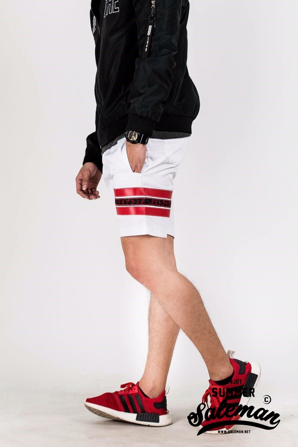 กางเกงขาสั้น พรีเมี่ยม ผ้า COTTON รหัส SST 222 TAX JAP Red สีขาว แถบแดง