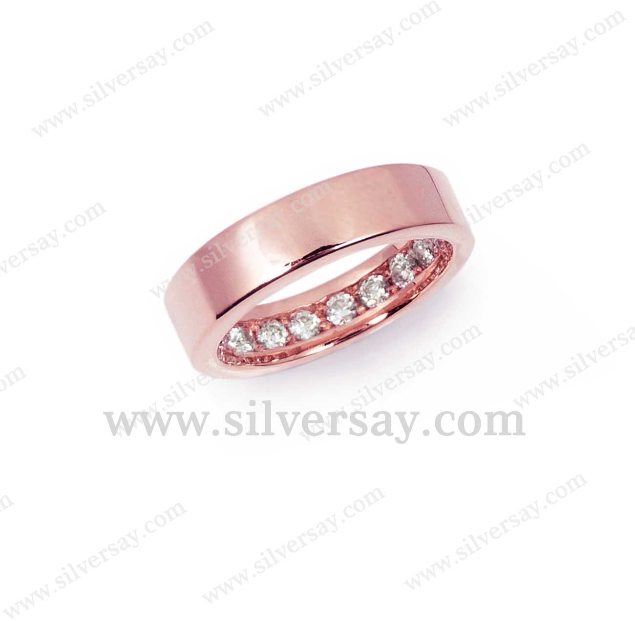 แหวนแก้เคล็ดซ่อนเพชรเก้าเม็ด/โมเดิร์น-วงหนา/สีทองชมพู