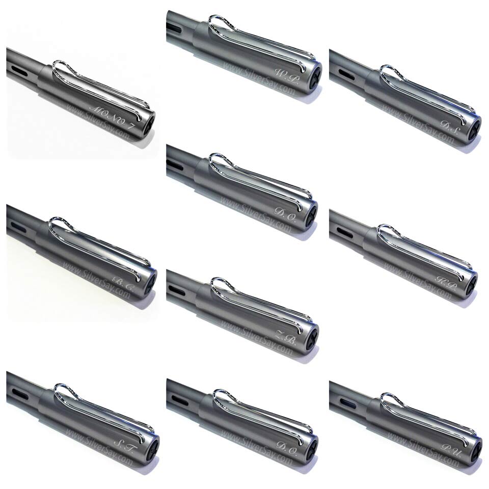 สลักชื่อ "MONO 7" และชื่อย่ออื่น ๆ บนปากกา LAMY จำนวน 10 ด้าม
