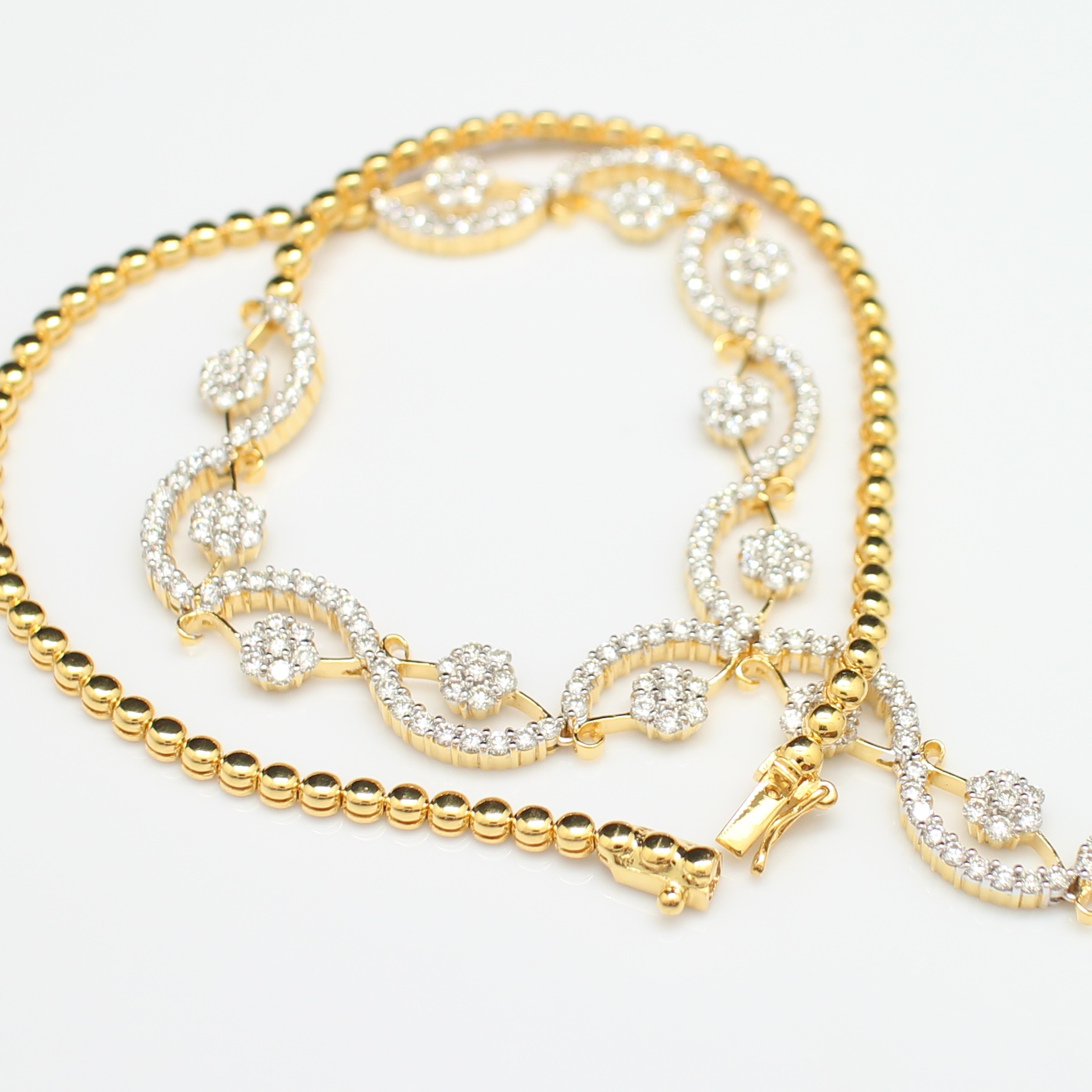 NL25020 สร้อยคอเพชรกระจุกดอกไม้ตุ้งติ้ง เพชรแท้ 117 เม็ด 3.56 กะรัต และ 91 เม็ด 3.60 กะรัต ทองแท้ 90% นน.รวม 41.8 กรัม ยาว 16 นิ้ว เพชรขาว ไฟดีมากกก