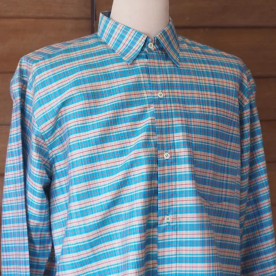 เสื้อเชิ้ตแขนยาว ผ้าไหมลายสก๊อต สีฟ้าสลับขาว รหัส DN-CT-SKU100840