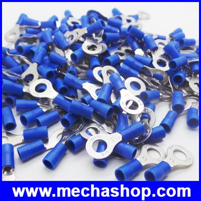 100 ชิ้น ขั้วต่อหางปลาสายไฟ หางปลากลม แบบหุ้ม Cold-pressed terminal RV2-6 ขนาดสายไฟ 1.5 - 2.5 sq.mm (16-14AWG)