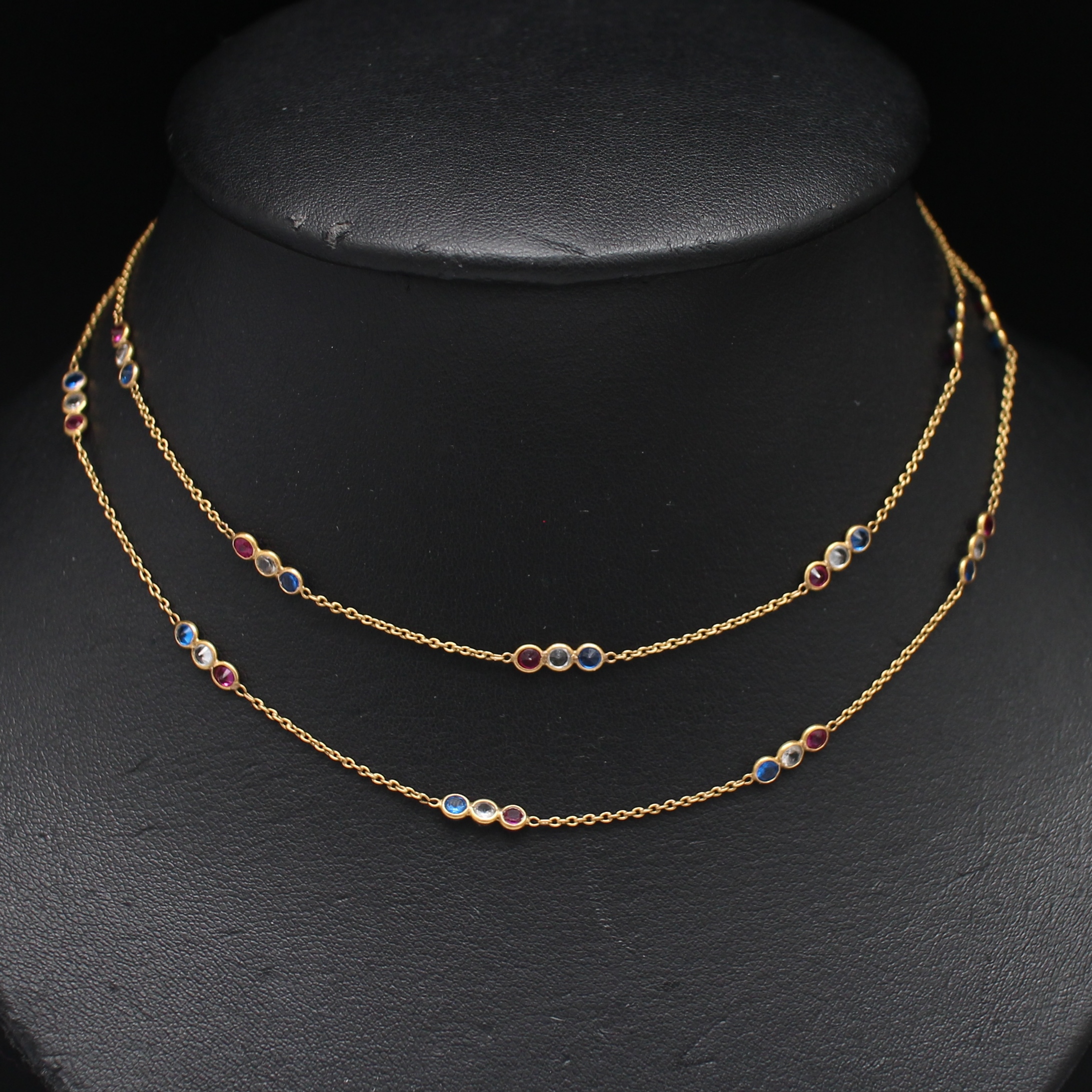 NL25008 สร้อยคอพลอยสามสี ทองแท้ 90% นน.รวม 6.5 กรัม ยาว 28 นิ้ว