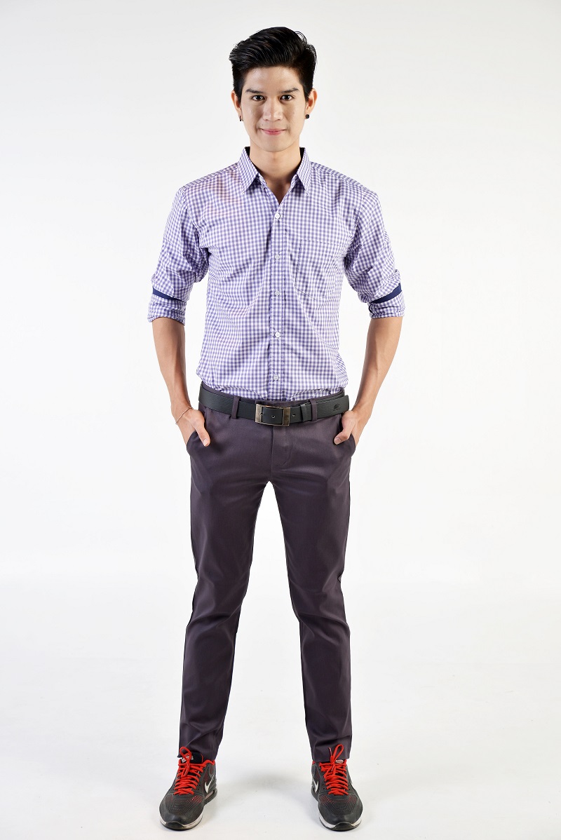 เสื้อเชิ้ตผู้ชายลายสก๊อตสีม่วง SP-020